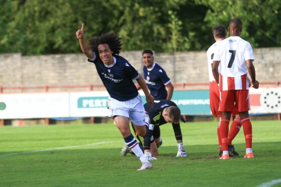 Marley Sweenie-Rowe celebrates Dundee B's opening goal against Formartine United. Image: David Young