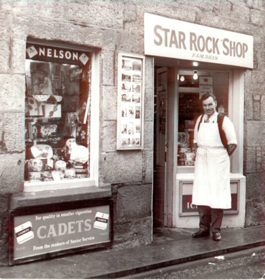 Back in the Day: exterior of Kirriemuir Star Rock Shop with the then owner M Shaw in December 1965.