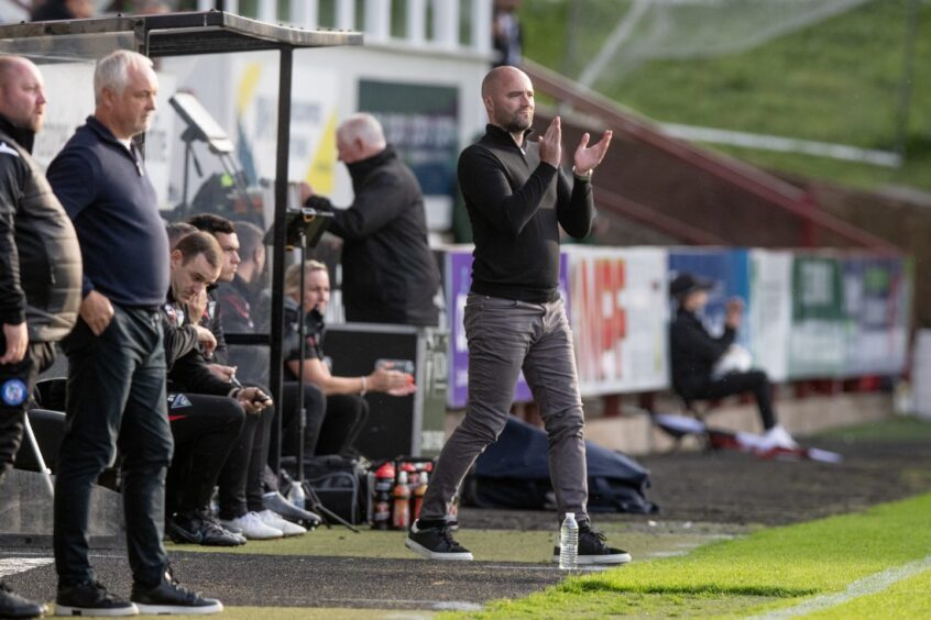 Dunfermline Athletic FC manager James McPake on the sidelines at East End Park.