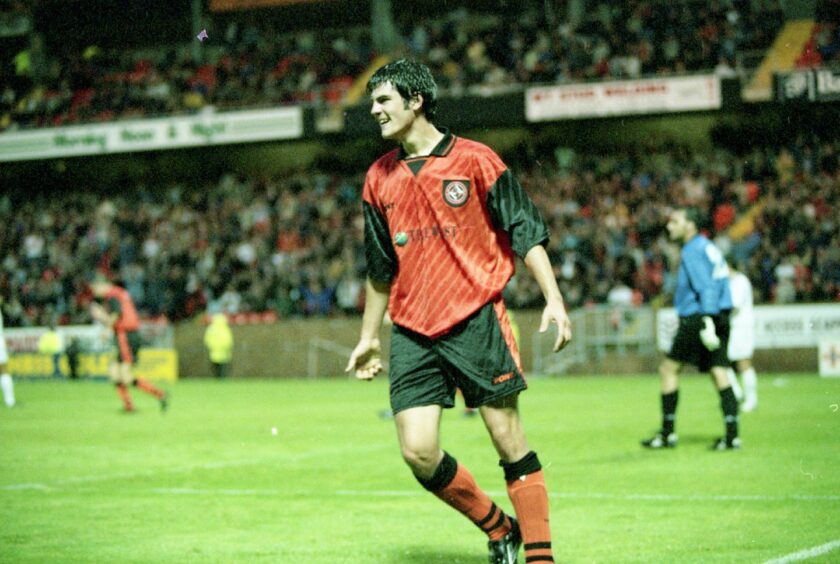 A smiling Stevie Thompson, who got the ninth goal at Tannadice. 