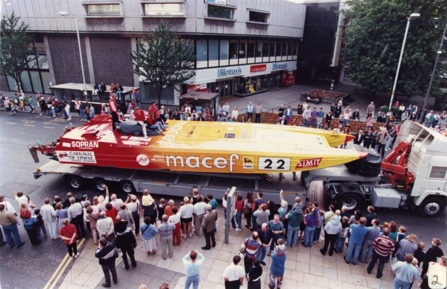 Power boats parading at the Overgate. 