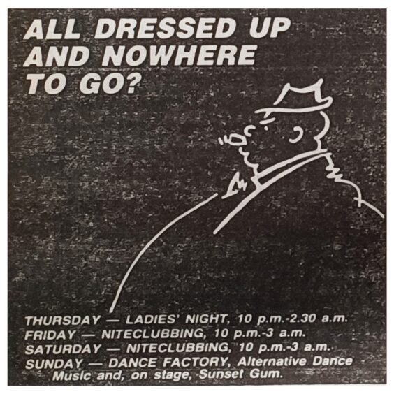 An newspaper advert for Fat Sam's in July 1984. 