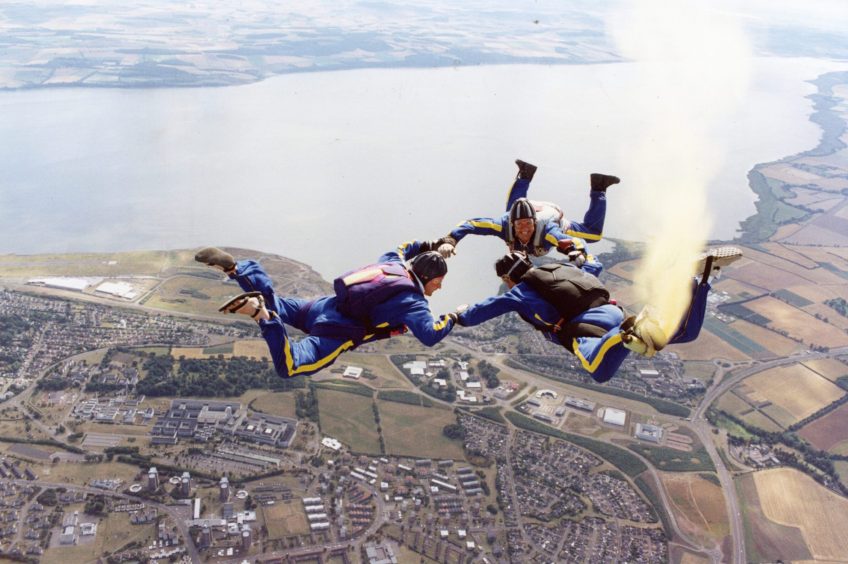 Skydivers over Dundee. 