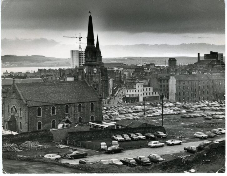 View of the Dundee skyline from Victoria Road, with the River Tay visible in the distance 