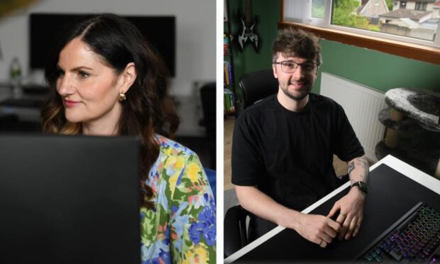Elaine Fleming works from the office while John Comrie prefers to work from home. Image: Kim Cessford/DC Thomson