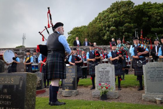 The Lathallan tribute at the grave of pipe band founder Harry Stott. Image: Supplied