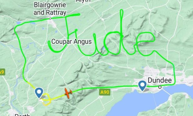 Jude spelt out over the Tayside sky.