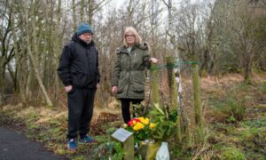 Bill and Pam Donaldson at Steven's memorial at Kinnordy. Image: Kim Cessford/DC Thomson