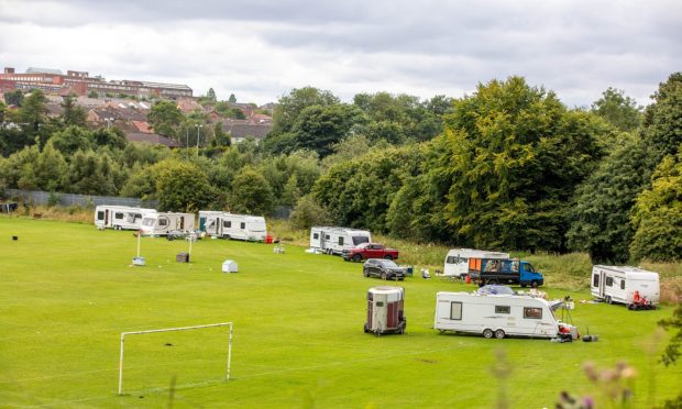 Travellers camp at Drumgeith football pirches