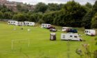 Travellers at Drumgeith football pitches last year. Image: Kenny Smith/DC Thomson.