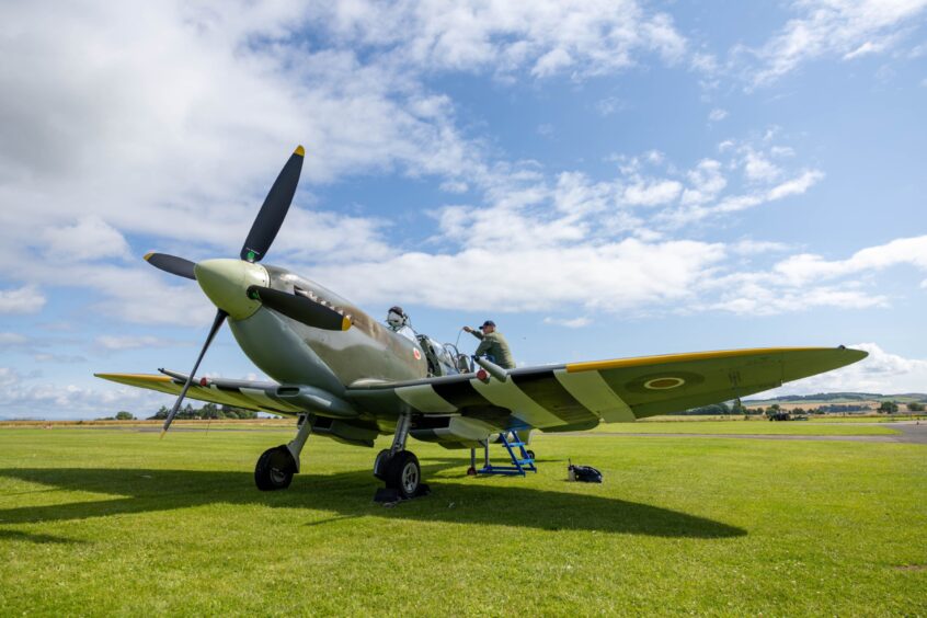 The Spitfire being prepared for take off.