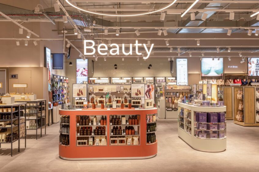 The beauty department inside Gallagher Retail Park M&S