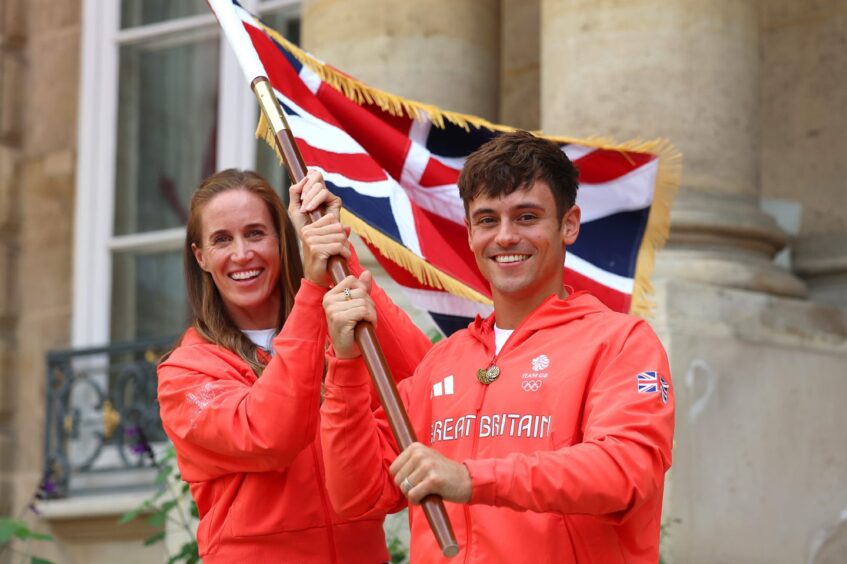 Great Britain's Helen Glover and Tom Daley during the Team GB Flagbearer announcement at the British Embassy in Paris.