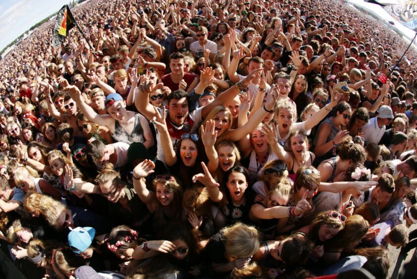 The crowd watching Paul Weller performing on the main stage. at T in the Park in 2014