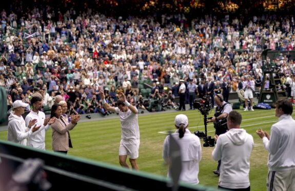 Andy Murray says goodbye to Centre Court in his last Wimbledon appearance. Image: PA