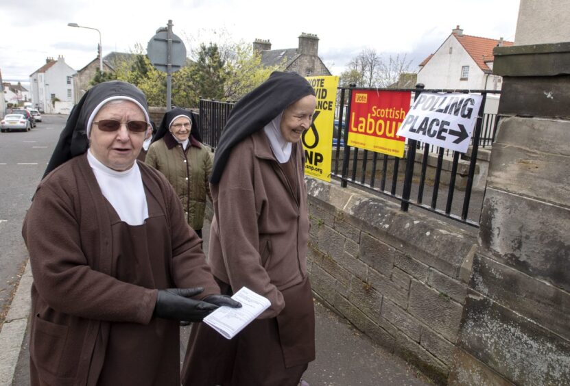 Some of the Dysart sisters were photographed when they went to vote in the Scottish Parliament elections in 2021. 