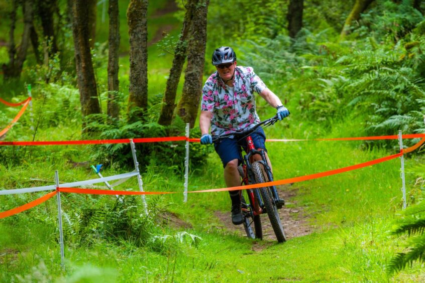 Mountain biking competition on new trails at Crombie Country Park in Angus.