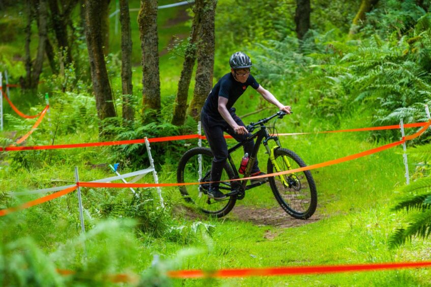 Mountain biking competition on new trails at Crombie Country Park in Angus.