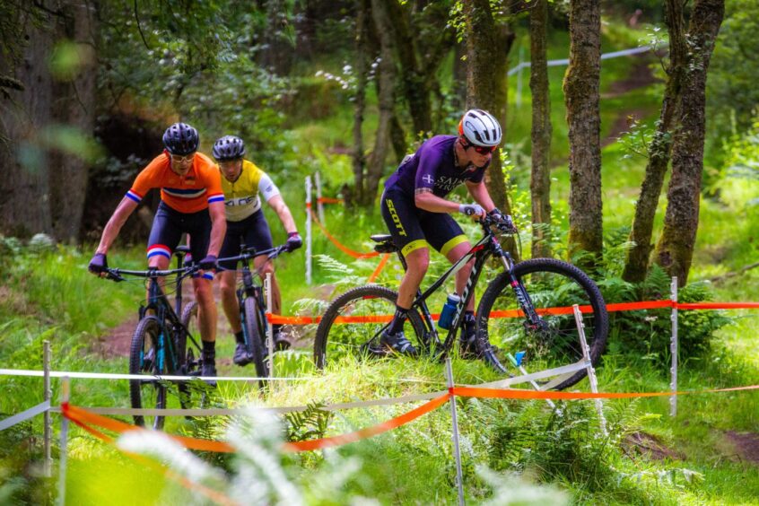 Mountain biking competition on new trails at Crombie Country Park in Angus.