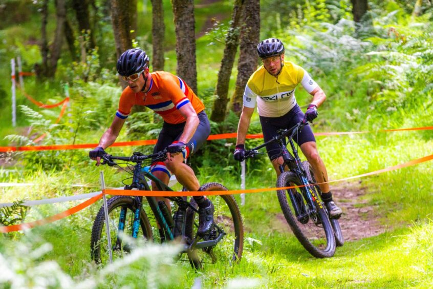 Mountain biking competition on new trails at Crombie Country Park in Angus.