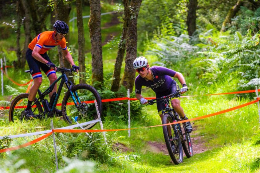 Mountain biking competition on new trails at Crombie Country Park in Angus.