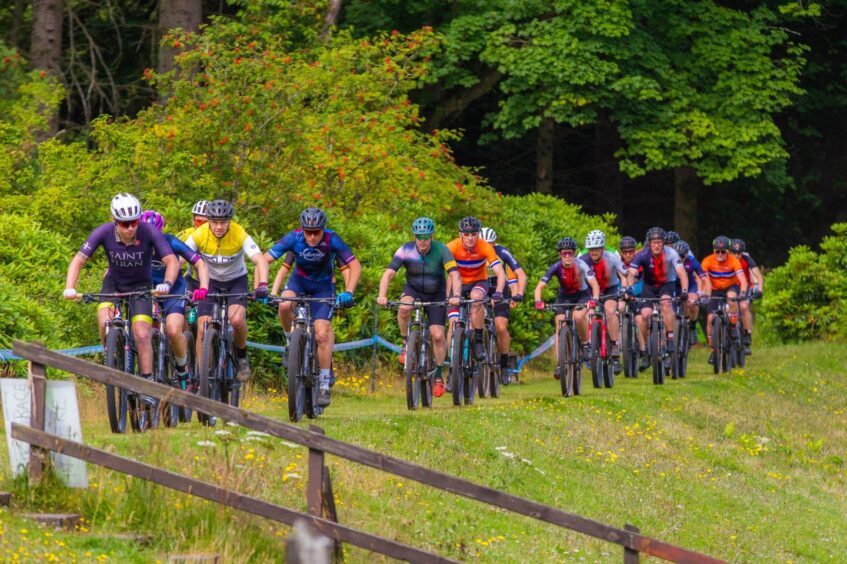 Mountain biking competition on new trails at Crombie Country Park in Angus.