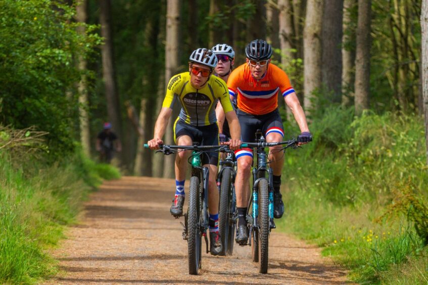 Mountain biking competition on new trails at Crombie Country Park in Angus.