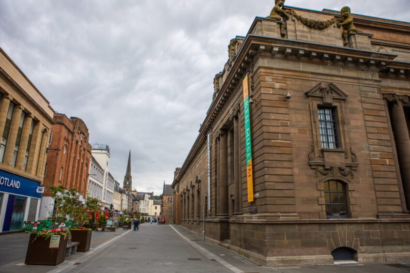 Perth Museum exterior, with cafe quarter shops running alongside