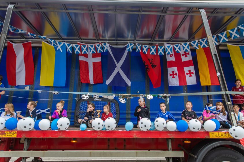 Carnoustie high street float parade for gala day.