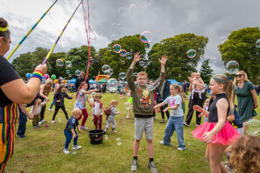 Catching bubbles at Carnoustie gala day.