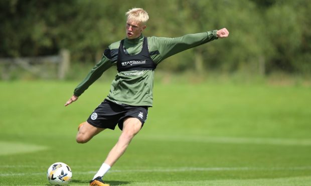 Dundee United's Owen Stirton hard at work during training.