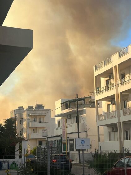 Smoke from the Kos wildfires visible from the hotel.