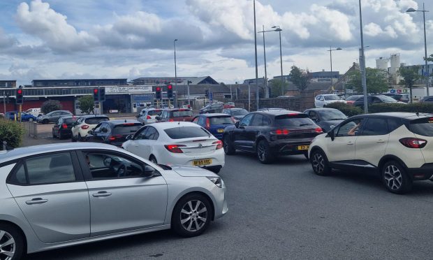 Traffic trying to leave the Gallagher Retail Park on Friday.