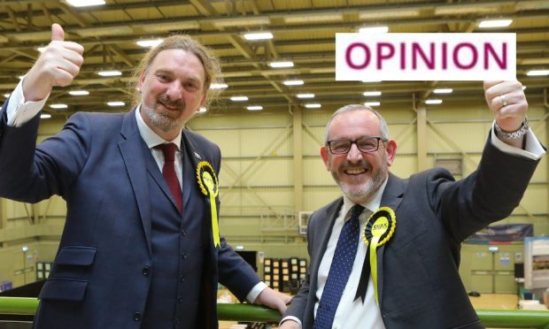 Chris Law and Stewart Hosie in 2019 after being elected to Dundee West and Dundee East constituencies. Image: Dougie Nicolson/DC Thomson