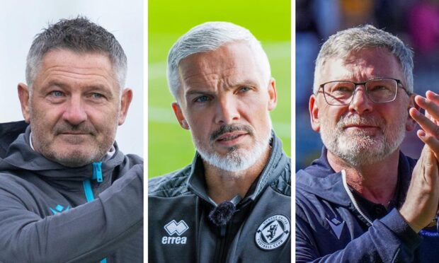 Dundee FC boss Tony Docherty, Dundee United boss Jim Goodwin and St Johnstone manager Craig Levein
