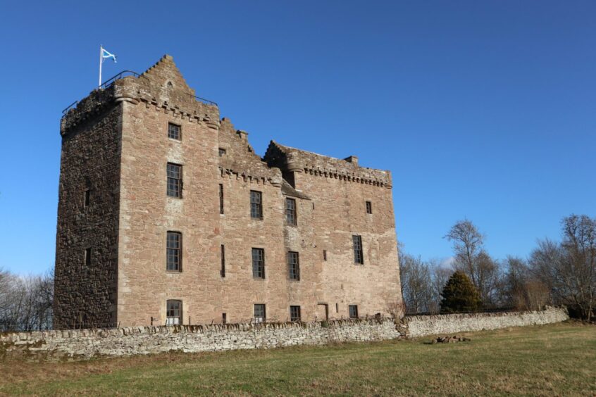 Huntingtower Castle near Perth. The tall, imposing building is comprised of two joined towers from different periods. 