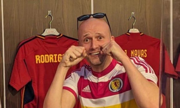 Stephen Flynn poking fun at Rodri with a tears face following Scotland's 2-0 win over Spain.
