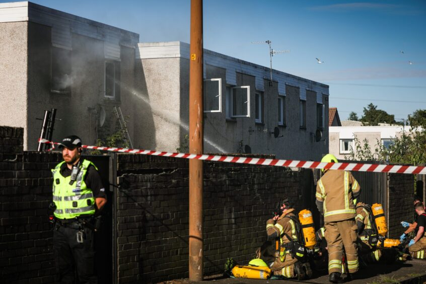 Water being pumped into the upstairs of the house.