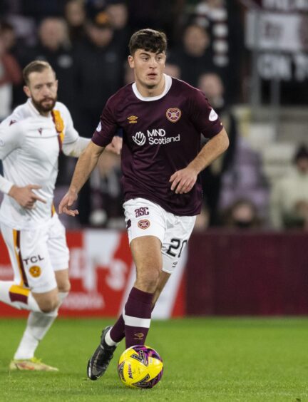 Lewis Neilson in action for Hearts.