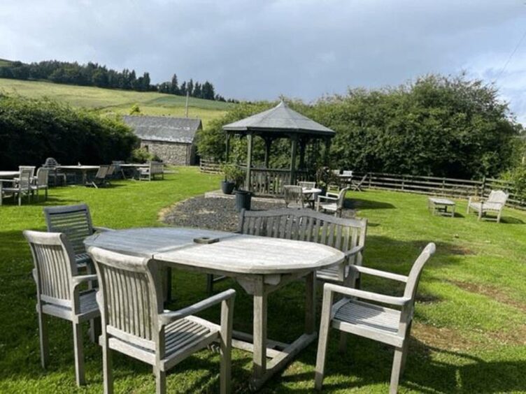 The outdoor seating at Peel Farm, Angus.