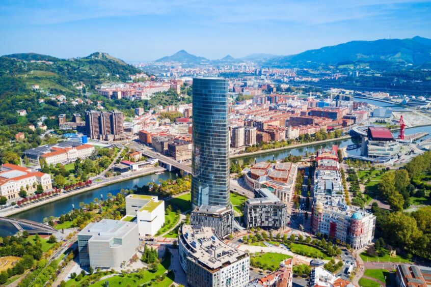 An aerial shot of the city of Bilbao in the Basque Country.