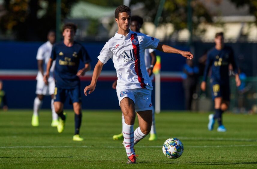 Ziyad Larkeche in action for PSG U/19s against Real Madrid in the UEFA Youth League. Image: Greig Cowie/Shutterstock