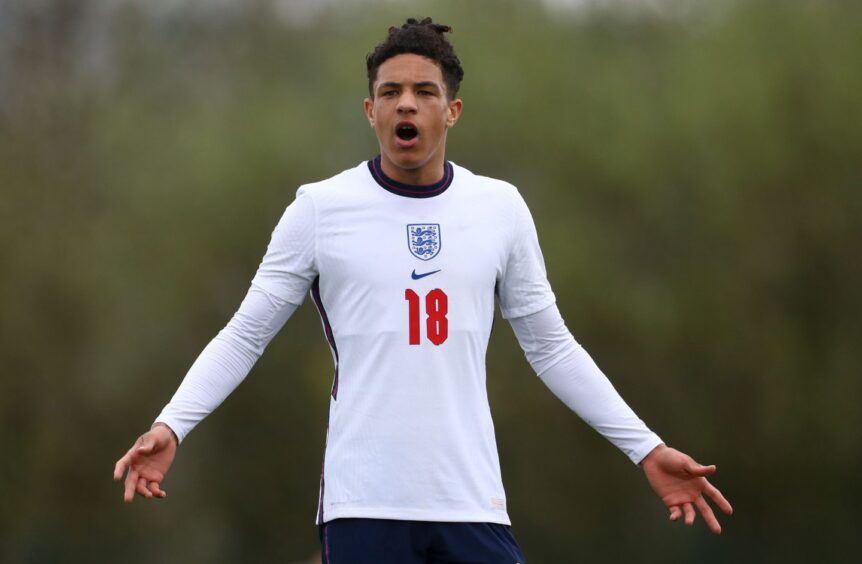 Dundee new boy Ethan Ingram in action for England U/18s. Image: Shutterstock