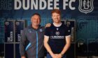 Simon Murray is welcomed as a Dundee player by manager Tony Docherty. Image: David Young/Dundee FC