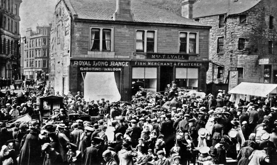 The crowd on a busy market day in Dundee. 