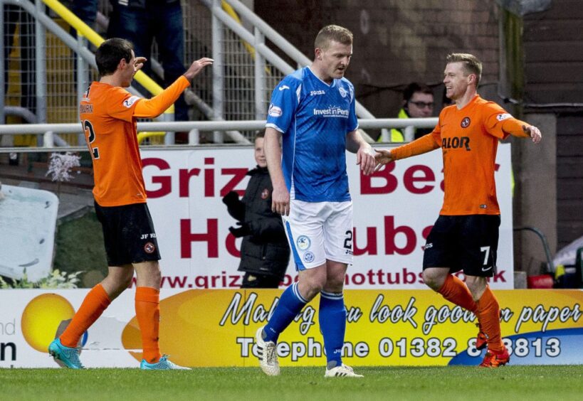 A false dawn. Billy Mckay, right, after giving United the lead