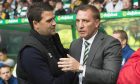 Linfield manager David Healy with Celtic boss Brendan Rodgers.