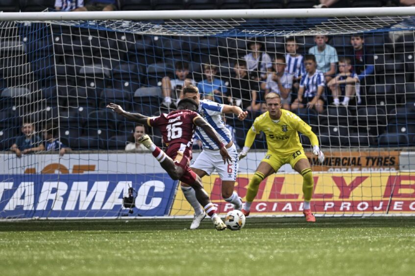 Adama Sidibeh scores his second goal for St Johnstone at Kilmarnock.