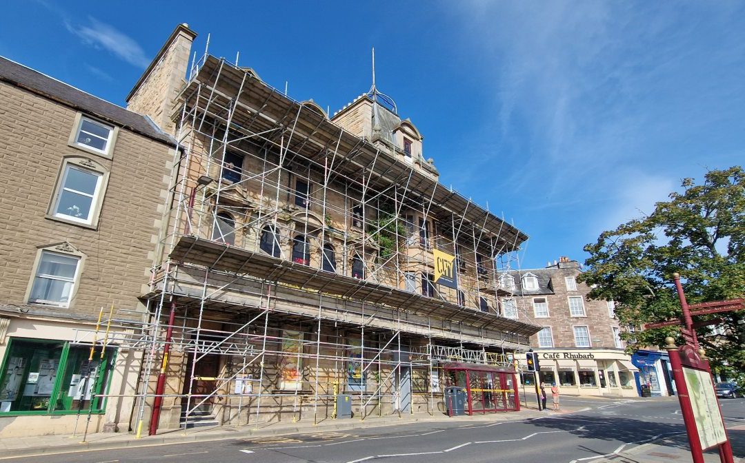 Drummond Arms hotel covered in scaffolding