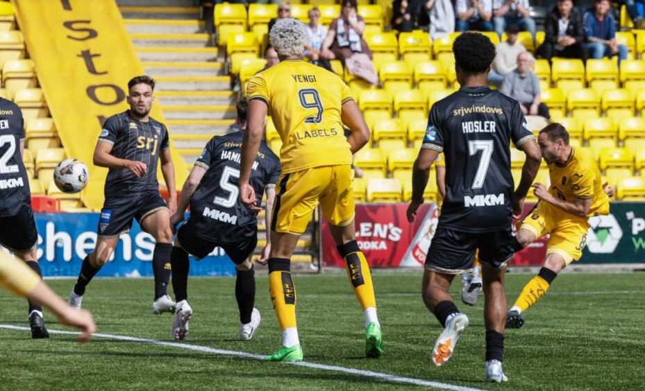 Scott Pittman fires in the opening goal for Livingston against Dunfermline Athletic F.C.